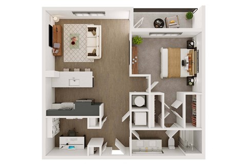 Floor plan for 1 bed, 1 bath, 919 sqft